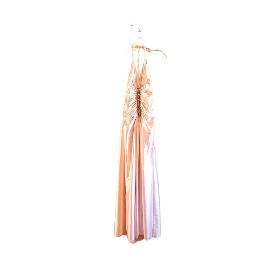 Jessica McClintock Vintage Blush Pink Rhinestone Halter Top Evening Gown - Picture 7 of 8